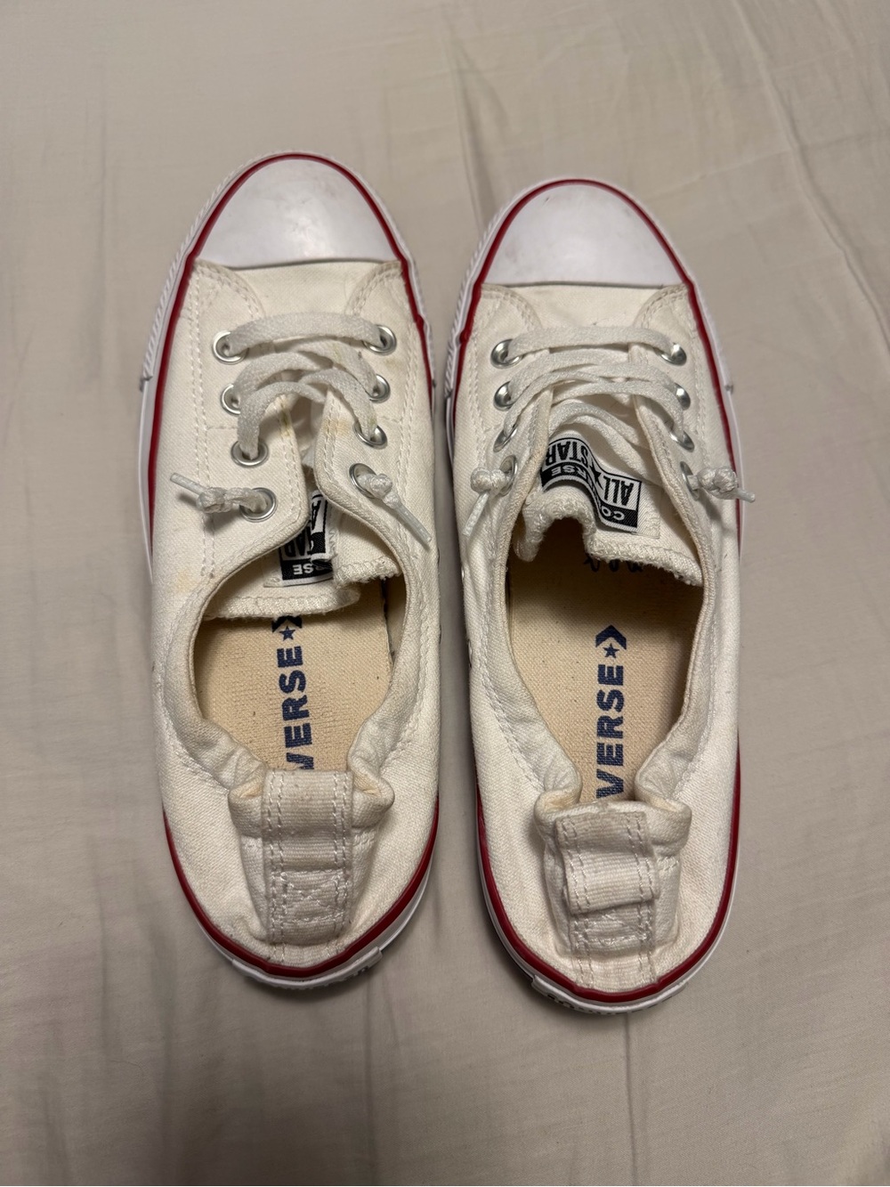 Converse Women White Canvas Low Top Sneakers with Red Trim